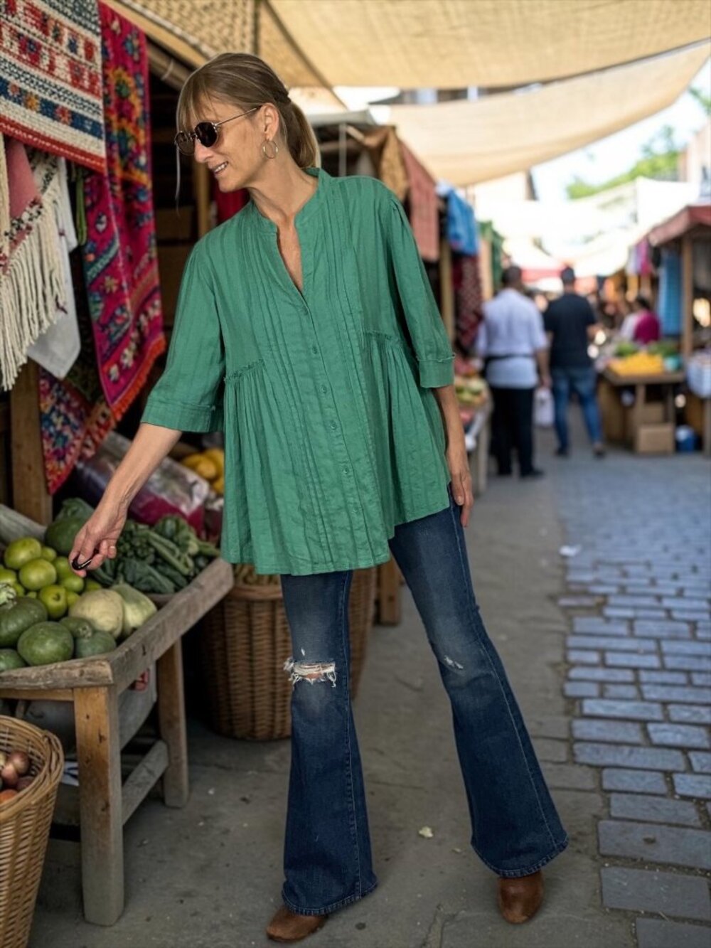 Free People We The Free Willow Button Down Shirt S Green Oversized Cotton